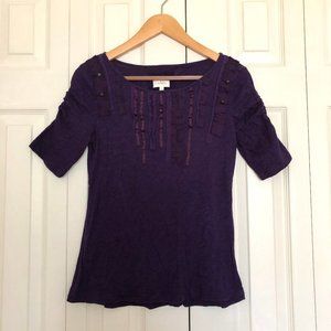 Anthropologie Deletta Purple Ribbons Top